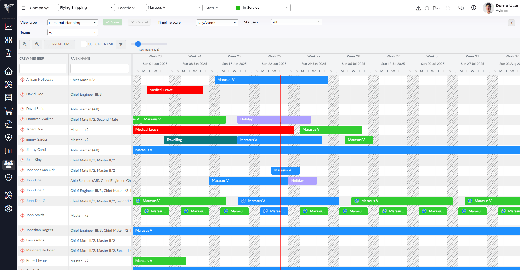 Screenshot of the Crewing module in the Marad platform