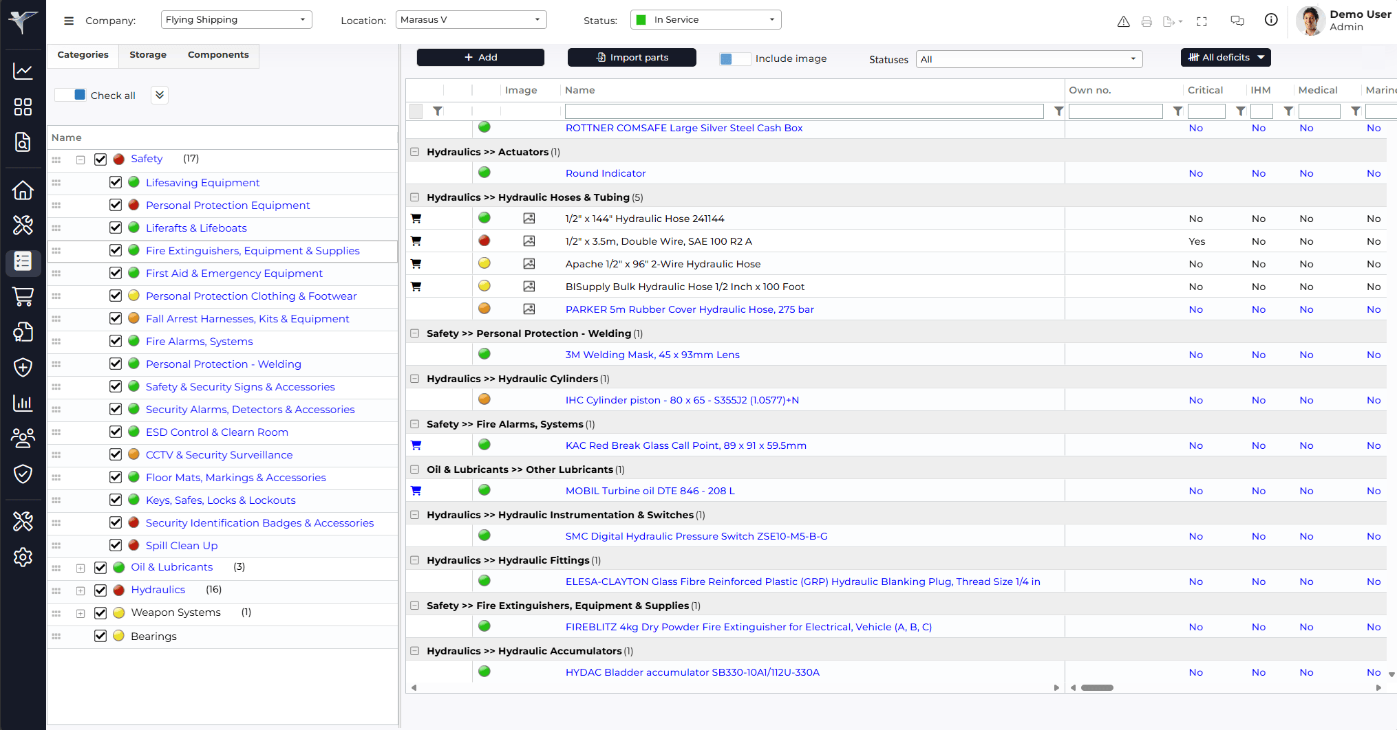 Screenshot of the Inventory module in the Marad platform