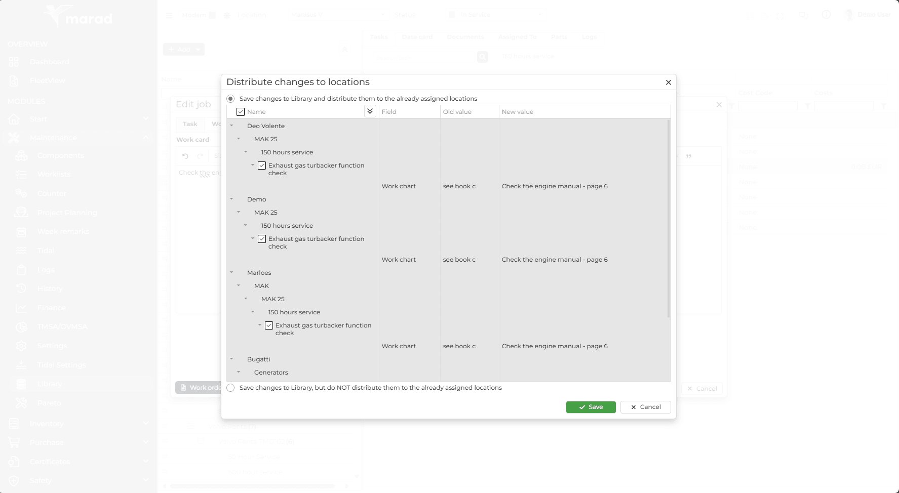 Screenshot of the Library module in the Marad platform